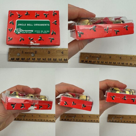 2 Vtg Pkgs Christmas Gold Brass Tone Bells Jingle w Red Ribbon w Orig Box READ - Picture 10 of 11